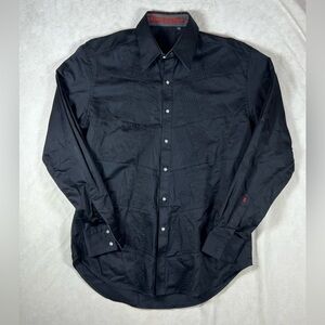 Robert Graham Medium Black Embroidered Detail Barrel Cuff Classic Button Shirt